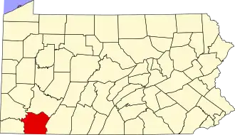 Map of Pennsylvania highlighting Fayette County