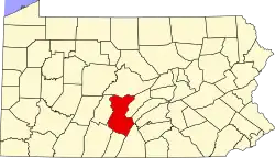 State map highlighting Huntingdon County