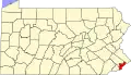 State map highlighting Philadelphia County