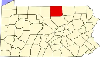 State map highlighting Tioga County