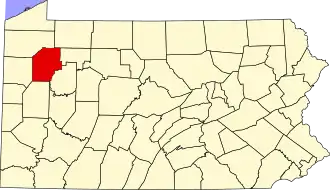 State map highlighting Venango County