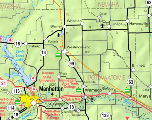 KDOT map of Pottawatomie County (legend)