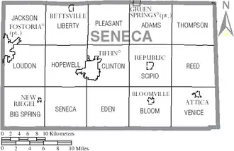 Map of Seneca County, Ohio With Municipal and Township Labels