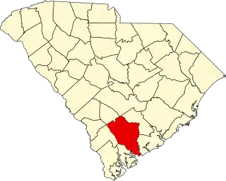 State map highlighting Colleton County