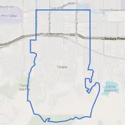 Boundaries of Tarzana as drawn by the Los Angeles Times