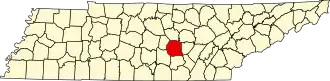 Map of Tennessee highlighting Warren County