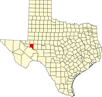 State map highlighting Crane County