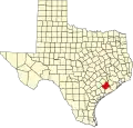 State map highlighting Wharton County