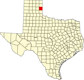 Map of Texas highlighting Wheeler County