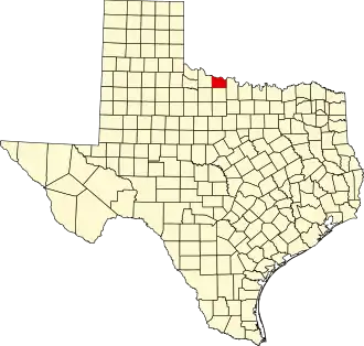 Map of Texas highlighting Wichita County
