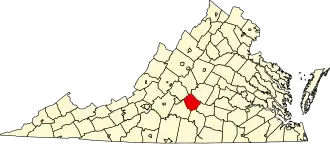 Map of Virginia highlighting Appomattox County