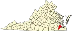 State map highlighting Isle of Wight County