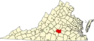Map of Virginia highlighting Prince Edward County