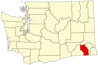Map of Washington highlighting Columbia County
