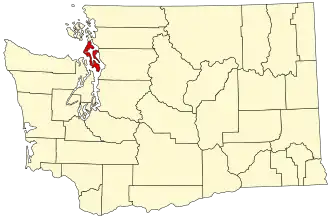 Map of Washington highlighting Island County