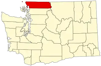 Map of Washington highlighting Whatcom County