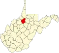 State map highlighting Doddridge County