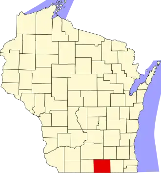 Map of Wisconsin highlighting Rock County