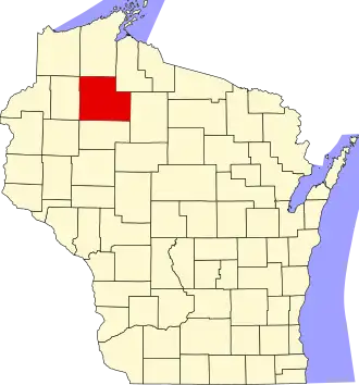 Map of Wisconsin highlighting Sawyer County