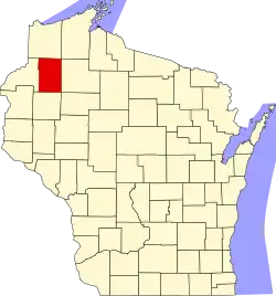 State map highlighting Washburn County