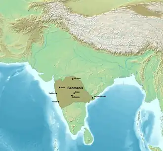 The Bahmani Sultanate at its greatest extent in 1473