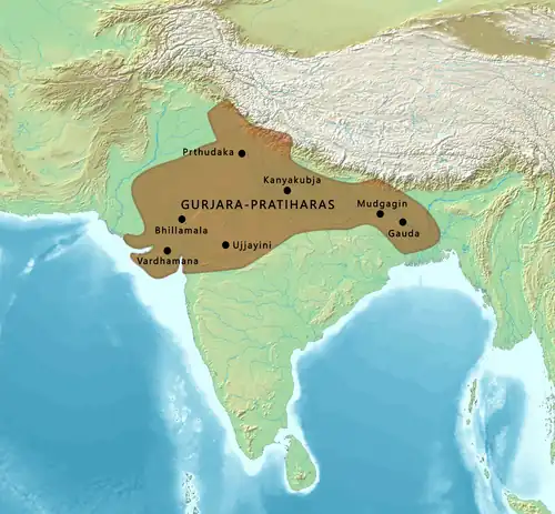 Map of the Gurjara-Pratiharas (circa 800-950 CE)