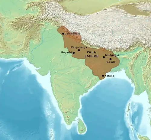 Greatest Extent of Pala empire in the ninth century CE according to Schwartzberg