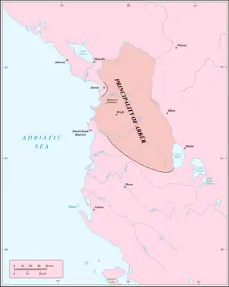 Principality of Arbër at its maximum extension