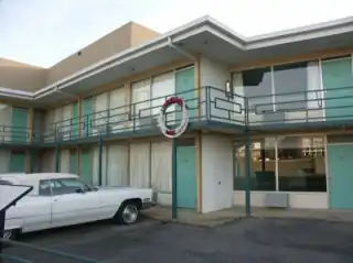 The motel where King was murdered (now a museum). The wreath marks the spot where King was shot