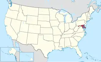 Map of the United States highlighting Maryland