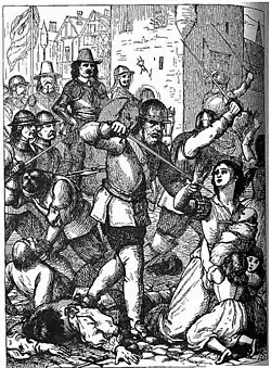 English soldiers massacre Irish Catholic civilians