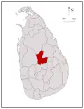 Area map of Matale District, located immediately north of the middle of the country, roughly the shape of a letter "C" and located in the Central Province of Sri Lanka