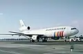 A Scandinavian Airlines plane at Los Angeles International Airport.