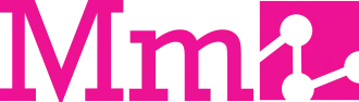 Media Molecule logo consists of a capital M followed by a lowercase m in pink, followed by an image of three connected circles in a pink box which represents molecules.