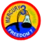The circular patch depicts a Mercury capsule and a map of Florida, indicating the ballistic path of the capsule into the Atlantic Ocean. The words say: "Mercury 3 – Shepard – Freedom 7"