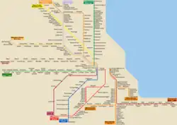 Schematic of Metra's routes, as well as the South Shore Line. This schematic is not to scale.