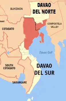 Map of Davao del Norte and Davao del Sur showing the location of Metro Davao