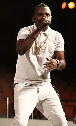 Michael performing at the Yaoundé Multipurpose Sports Complex