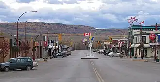 Downtown Dawson Creek, with the Mile "0" post