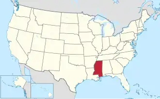 Map of the United States highlighting Mississippi