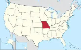 Map of the United States with Missouri highlighted
