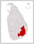 Area map of Moneragala District, located east of the centre of the country, has its south eat border extending towards the west, in the Uva Province of Sri Lanka