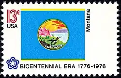 The Montana state flag (1905–1981) as depicted in the 1976 bicentennial postage stamp series