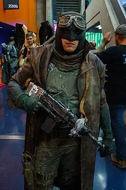 Cosplayer wearing Batman's "Knightmare" outfit as seen in Batman v Superman and the "Snyder Cut"