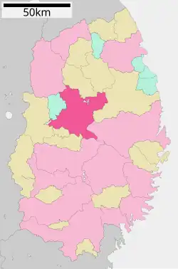 Location of Morioka in Iwate prefecture