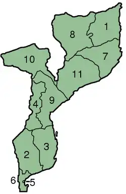 Map of Mozambique with the province highlighted