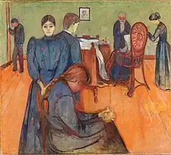 Death in the Sickroom. c. 1895. Oil on canvas. 59&nbsp;×&nbsp;66 in. Nasjonalgalleriet, Oslo