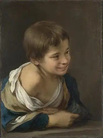 Boy laughing showed to the window, to 1675, London, National Gallery.