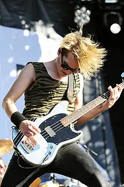 Way performing in 2012 on his signature Fender Mustang Bass