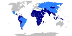Map of the world indicating members and observers of the Non-Aligned Movement